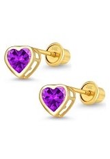 yellow gold purple cubic zirconia baby birthstone earrings
